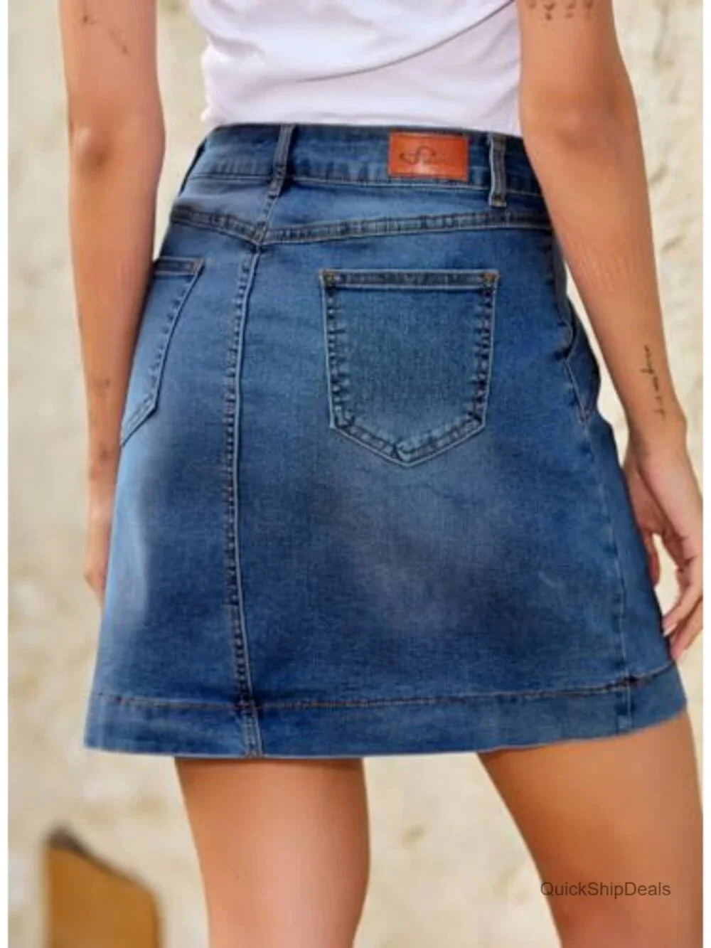 High Waisted Stretch Mini Denim Skirt with Pockets